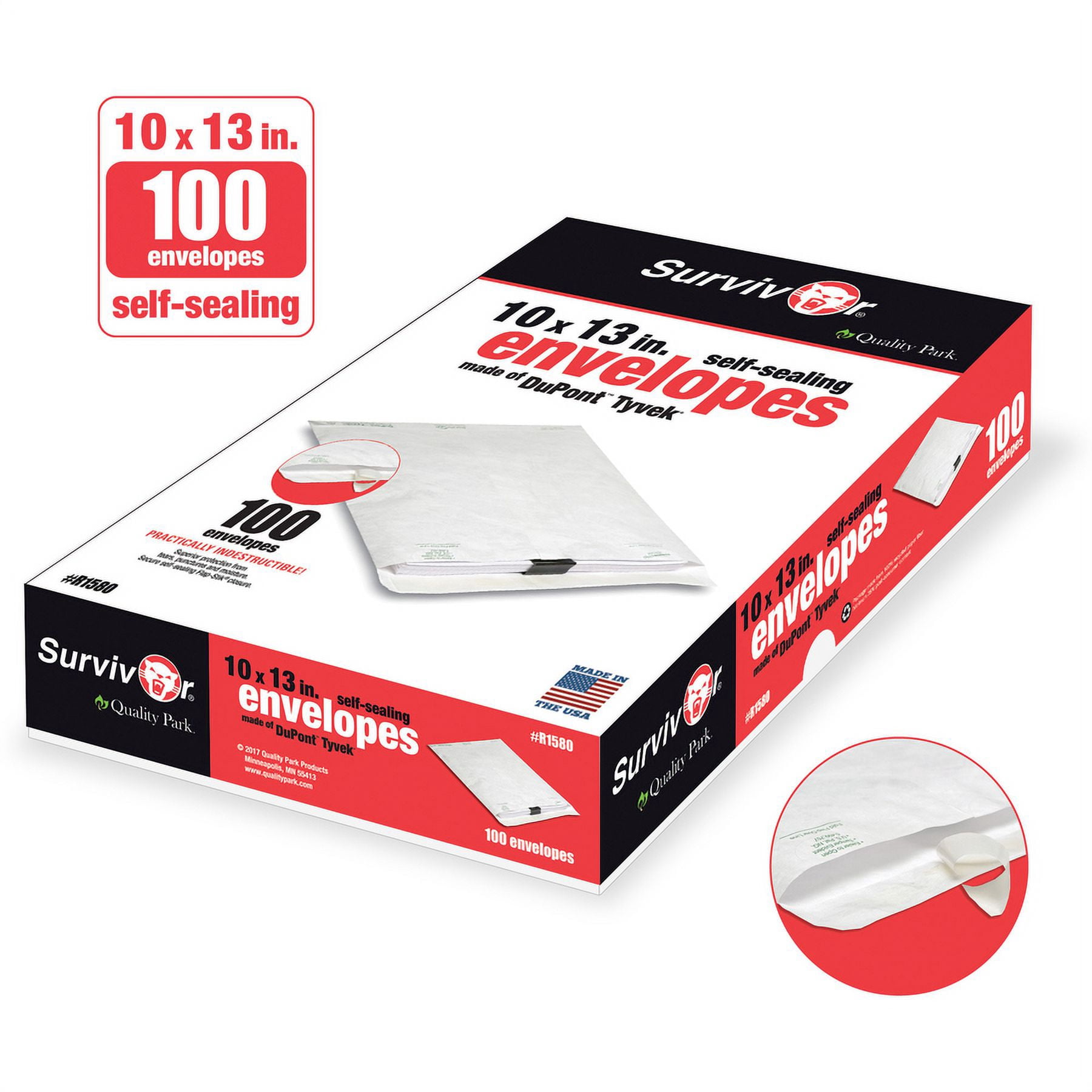 Quality Park, QUAR1580, Flap-Stik Open-end Envelopes, 100 / Box, White