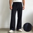 thumbnail image 2 of JIAYUE Men's Plaid Wide Leg Pants Soft Breathable Relaxed Fit Elastic Drawstring Waist Loose Fit Textured Casual Straight Lightweight Trousers For Travel Beach Daily Walking, 2 of 5