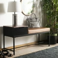 thumbnail image 2 of SAFAVIEH Maruka Upholstered Bench with Pull-Out Drawer, Lt Brown/Black, 2 of 15