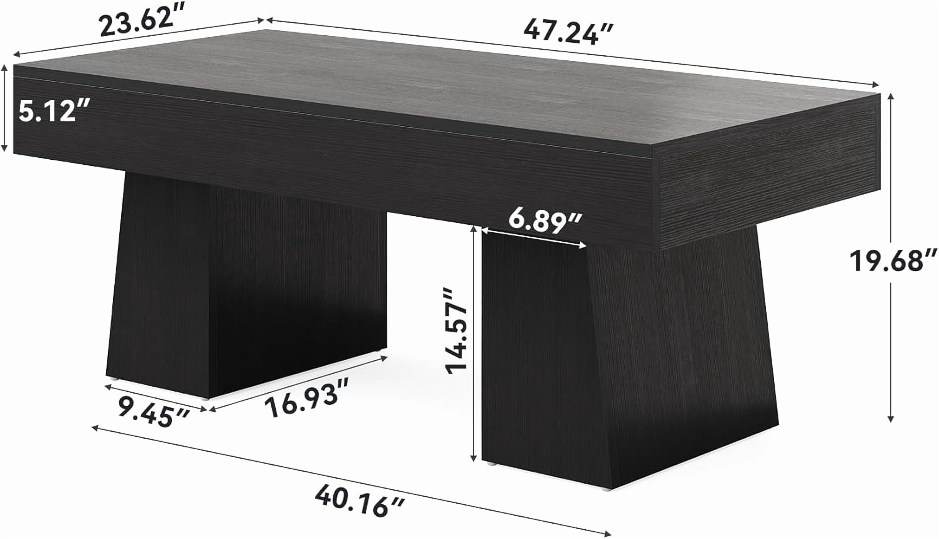 Tribesigns 47" Modern Coffee Table, Wood Rectangular Center Tables for Living Room, Black