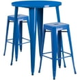 thumbnail image 2 of Emma + Oliver Commercial 30" Round Blue Metal Bar Table Set-2 Square Seat Backless Stools, 2 of 5