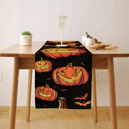 

Halloween Pumpkins Cobweb (2) Table Runner Seasonal Fall Winter Kitchen Dining Table Decoration for Home Party Decor 13x90 Inch