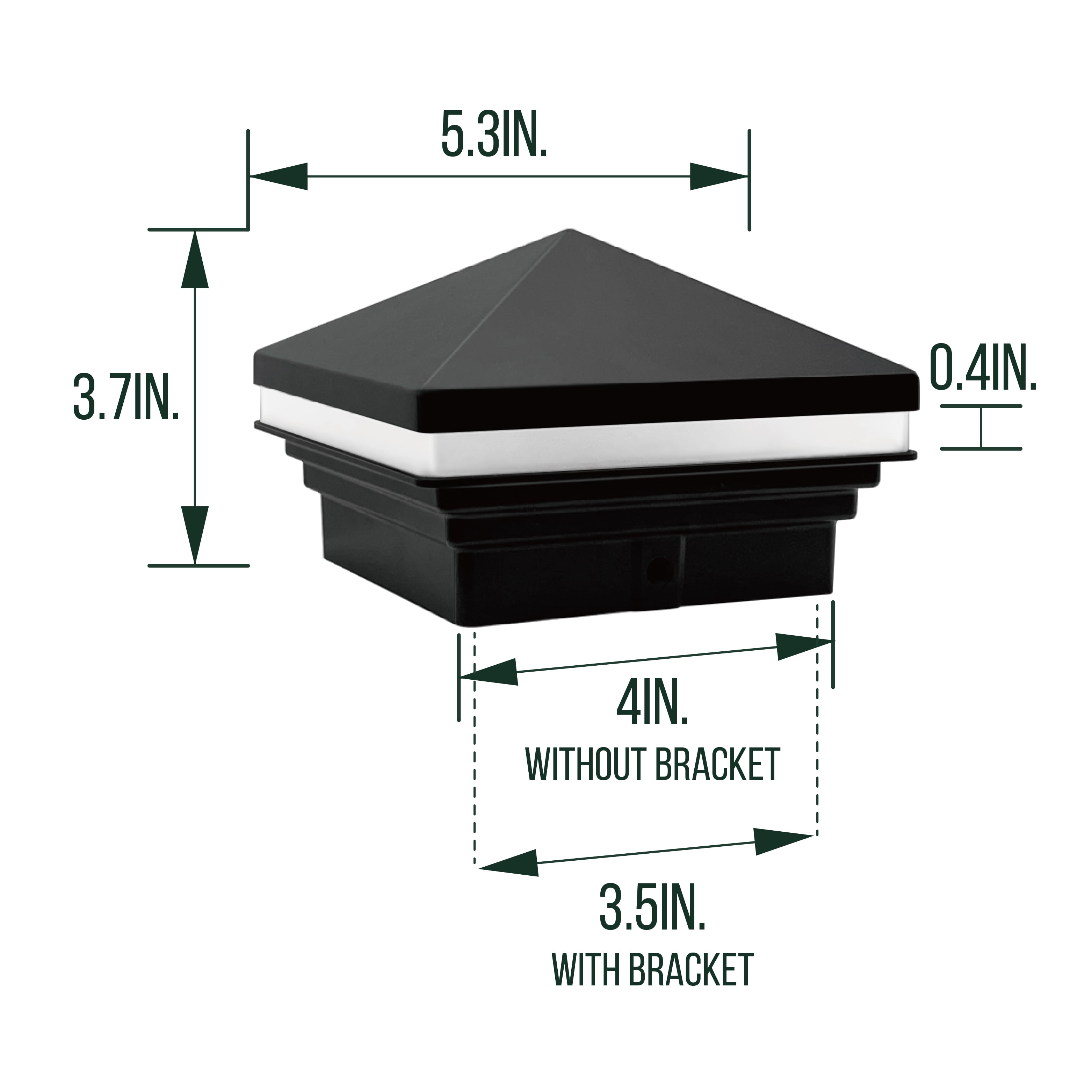 GKOplus Low Voltage Pyramid Post Cap Light, 9-15V AC/DC 3W IP65 Outdoor Deck Lighting, 2700K LED Fence Cap Light for 3.5x3.5 4x4 Wood or Vinyl Posts, Solid Die-cast Aluminum Housing, Black