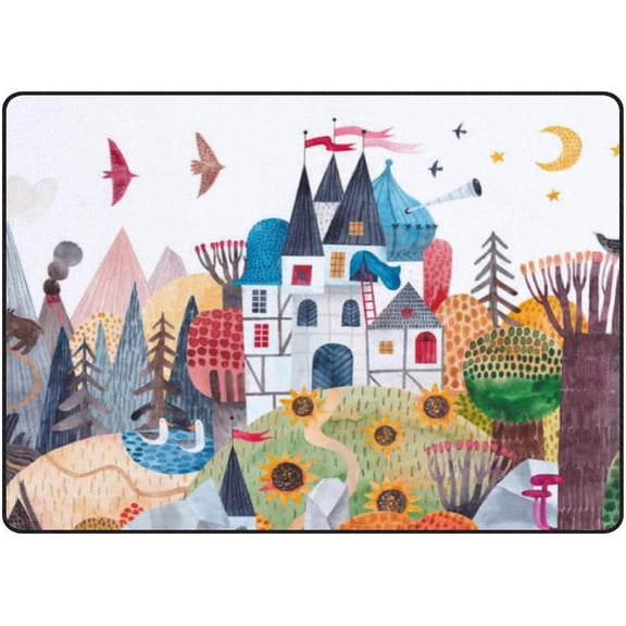 Crawling Indoor Carpet Play Mat Castle on a Hill for Living Room Bedroom Educational Nursery Floor Mat Area Rugs 72x48inch