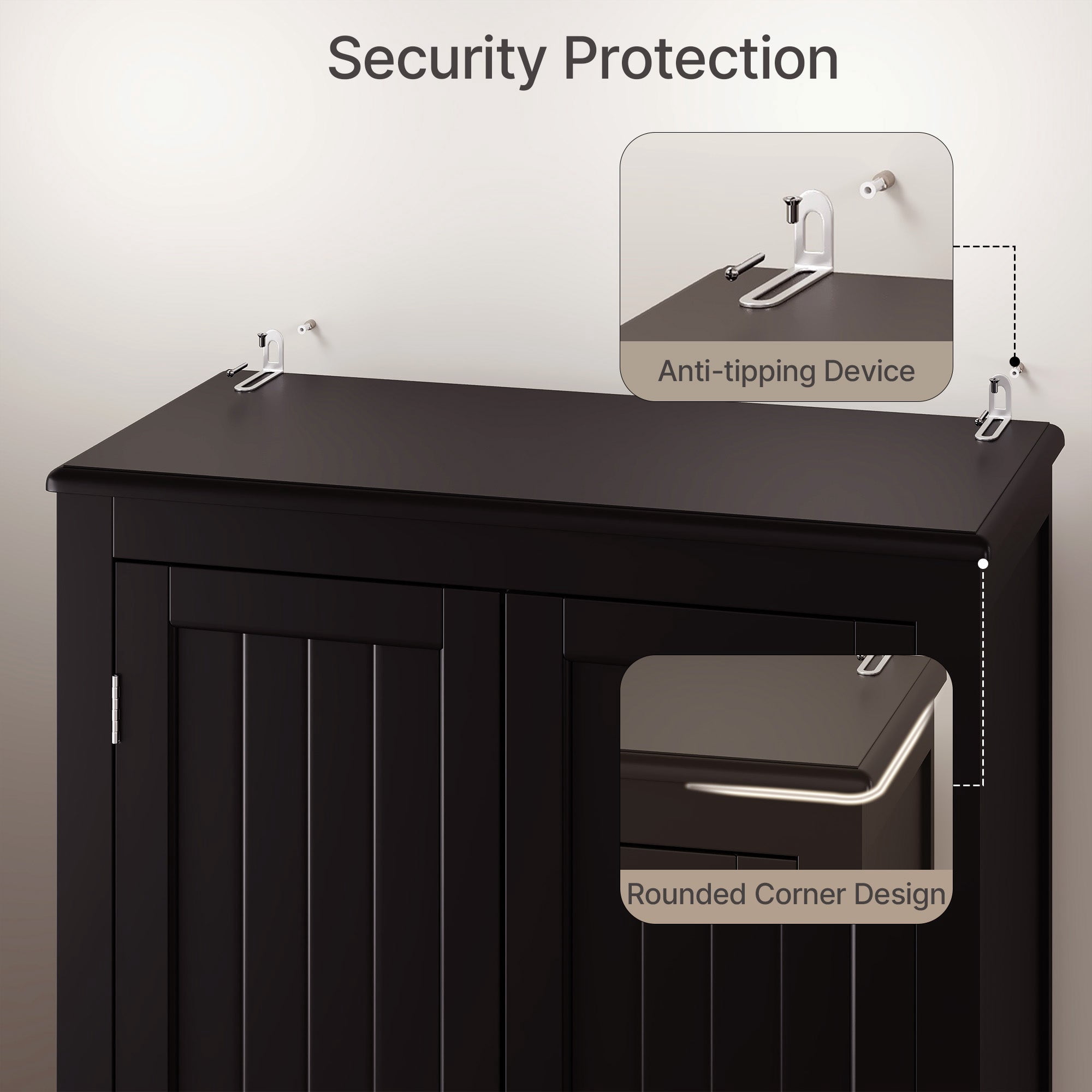Aiho 66.9" Bathroom Storage Cabinet, Freestanding Wooden Linen Cabinet with 4 Doors & Adjustable Shelves for Bathroom, Kitchen, Black