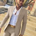 thumbnail image 2 of Traje de moda ajustado para hombre, traje de 2 piezas, esmoquin beige para novio de boda, chaqueta y pantalones para hombre, 2 of 4