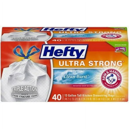 Hefty Ultra Strong Tall Kitchen Trash Bags, Clean Burst Scent, 40-Ct., 13-Gallons 1 Pack