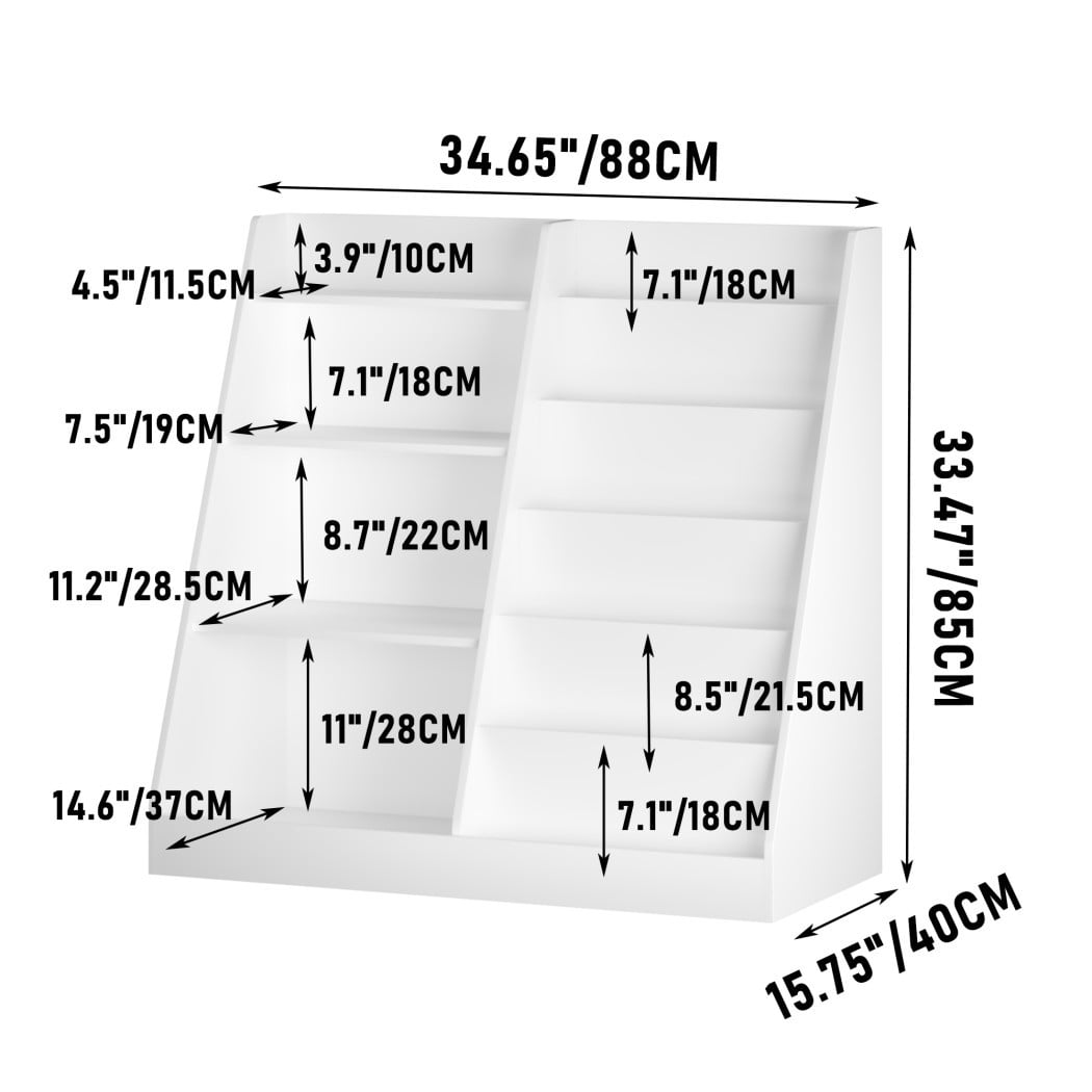 4-Tier Kids Bookshelf and Toy Storage Organizer, Wooden Children's Bookcase with Multi-Level Shelves & Toy Bin, Book Display Stand for Kids Room, Playroom & Nursery, White