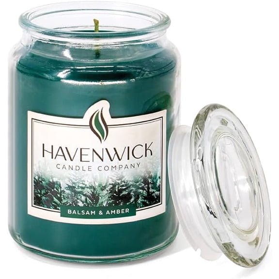 Havenwick Balsam & Amber Soy Blend 22-oz Large Jar Candle, Long Lasting 110-130 Hour Burn Time with Single Cotton Wick, Perfect Holiday Pine Scented Candles for New Home Gift & Christmas Gift