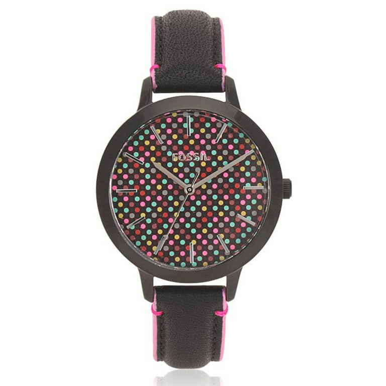 Fossil BQ3151 Polka Dot Black Dial Black Leather Strap Women s
