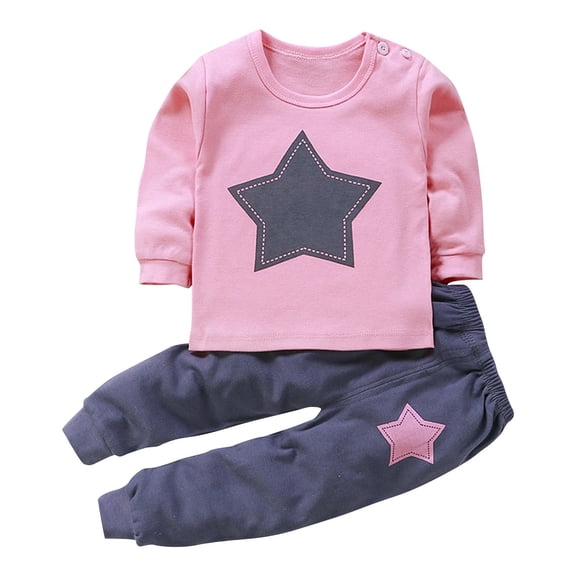 xaoyunyn Girl's 2 Piece Outfits Fashion Star Print Crewneck Long Sleeve Button Top Jogger Pants Set 3M-7 Years