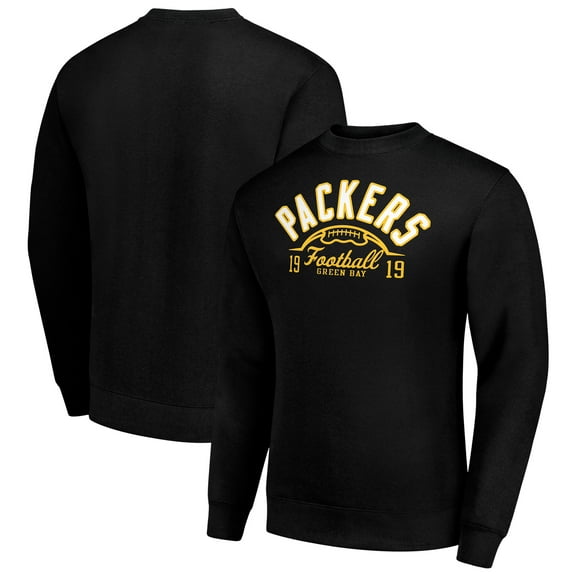 Men's Starter Black Green Bay Packers Half Ball Team Graphic Tri-Blend Fleece Pullover Sweatshirt