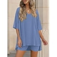 thumbnail image 4 of PRETTYGARDEN 2 Piece Sets for Women Summer Lounge Short Set Spring Matching Biker Shorts V Neck Oversized Shirt Clothing, 4 of 10