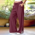 thumbnail image 2 of BODOAO Linen Pants Women Loose Fit Summer Pants Trousers Flowy Wide Leg Trousers Cotton Gauze Pants for Women Womans Summer Pants Breathable Linen Pant Work Business Trousers Long Pant Wine L, 2 of 9