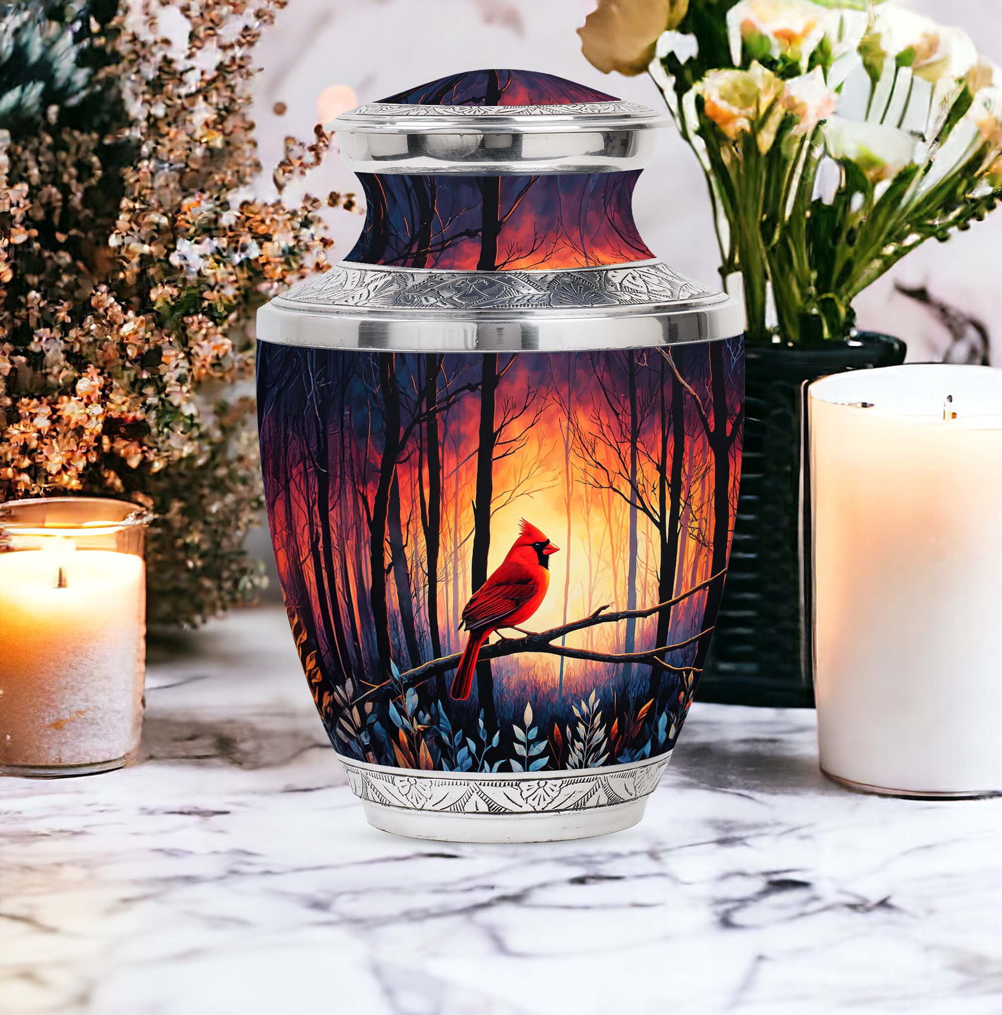SABURIAL Cardinal Large Cremation Urns for Adult Female Ashes - Memorial Urn for Funeral - Decorative Burial Urns for Human Ashes Adult Man - Unique Urn for Male - 10 Inch
