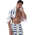 thumbnail image 4 of Colevkie 2 Pieces Bath Wrap Set for Men Bath Skirt & Shower Towel Soft Adjustable Beach Towel Wearable Shower Skirt for Home Bathroom Sauna Printed Sharks Pattern, 4 of 7