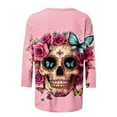 thumbnail image 3 of Craaazy Halloween Printed Shirt For Women Round Neck 3/4 Sleeve T-Shirt Loose Halloween Featival Tops Gifts For Women, 3 of 5