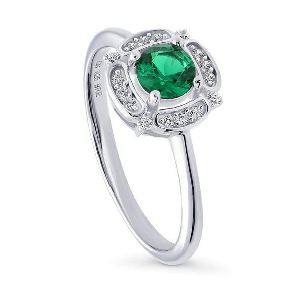 BERRICLE Sterling Silver Halo Green Round Cut Cubic Zirconia CZ Flower Fashion Ring for Women, Rhodium Plated Size 4