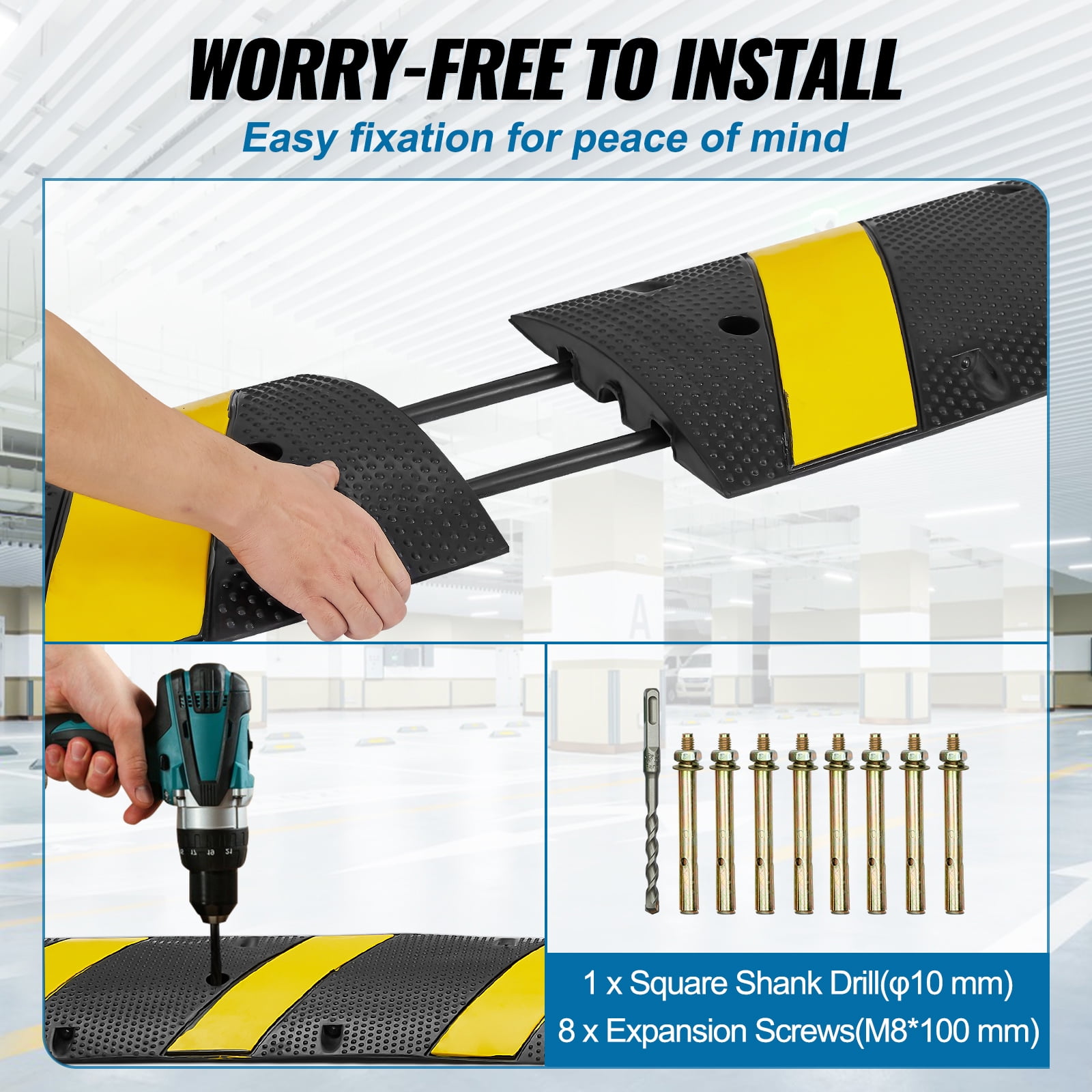 SKYSHALO 2 PCs 72'' Rubber Speed Bump 2 Channel Load Heavy Duty Speed Hump 22000lbs