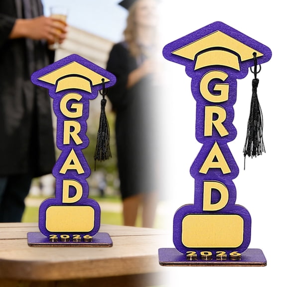 2026 Graduation Party Decoration, Wooden GRAD Letters Tabletop Sign Graduation Decor, Class of 2026 Table Centerpieces Grad Congratulate Table Toppers, for High School College, 4*9 inch
