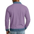 thumbnail image 4 of Mens Long Sleeve Polo Shirts Lapel Collar Button Pullover Color Block Denim Patchwork Lightweight Trendy Daily Casual Shirt Light Purple XXL, 4 of 8