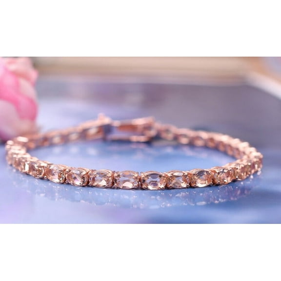 CZ Morganite Tennis Bracelet,CZ Bracelet Vintage Anniversary Gifts,Oval Cut Bracelet,Chain Bracelet Jewelry