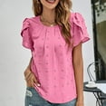 thumbnail image 2 of vigerkar Women 2025 Summer V Neck Ruffle Short Sleeve Blouse Swiss Dot Flowy Shirt Tunic Top Hot Pink, S, 2 of 6