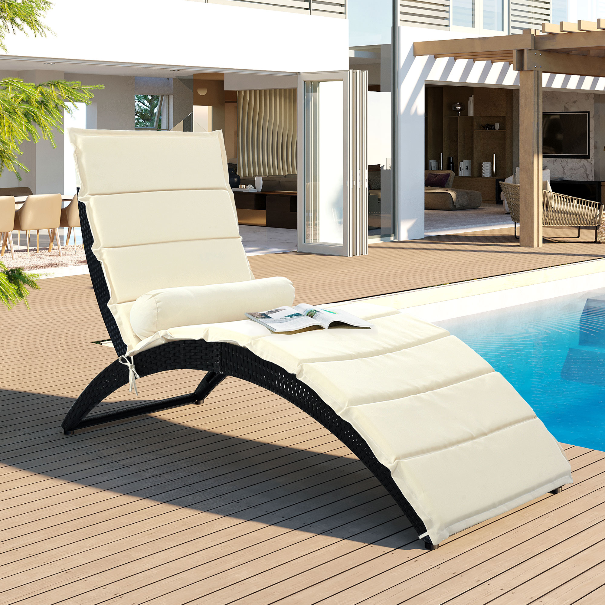 Sesslife Chaise Lounge Chairs for Outside, Patio Adjustable Lounge Chairs with Table Outdoor Rattan Wicker Pool Chaise Lounge Chairs Cushioned Poolside Folding Chaise Lounge Set - image 2 of 10