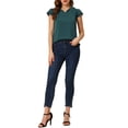 thumbnail image 2 of INSPIRE CHIC Blouse Unie pour Femme Col en V à Volants Manches Courtes Légère Blouse de Travail TG Vert Foncé, 2 of 5