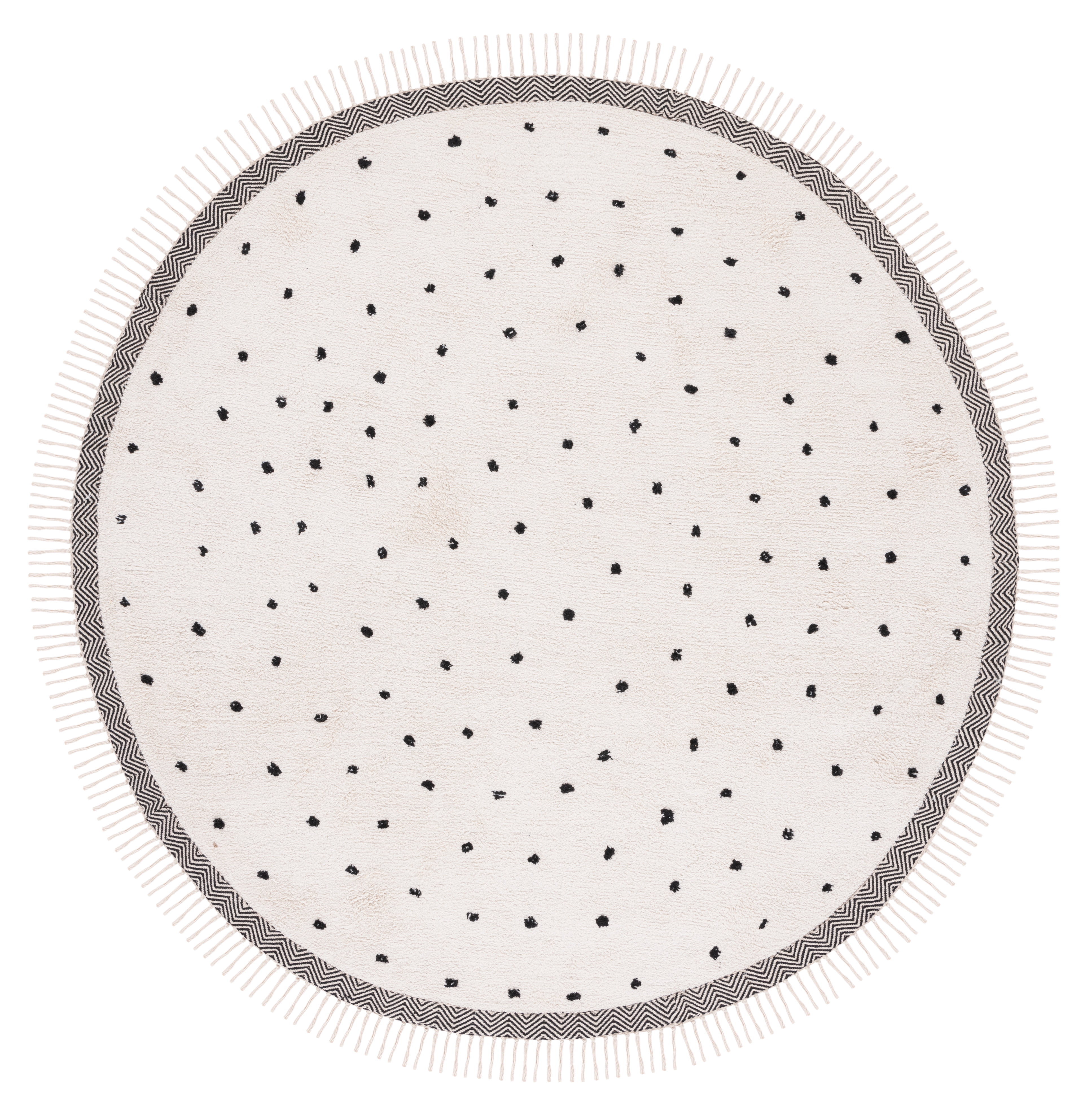 Safavieh Easy Care Mayra Solid Cotton Machine Washable Area Rug, Ivory/Black, 7' x 7' Round