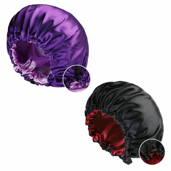 TELOLY 2Pcs Silk Bonnet for Sleeping,Elastic Edge Design Hair Bonnet for Sleeping,Buttons Can Hang Masks Or Fix Hair Satin Bonnet,Multicolor2,OneSize
