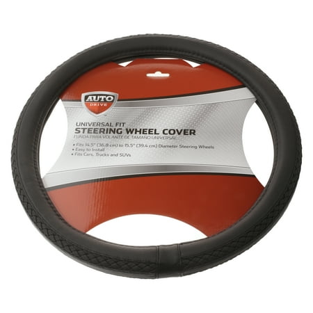 Auto Drive Universal Fit Steering Wheel Cover, Black with Braid