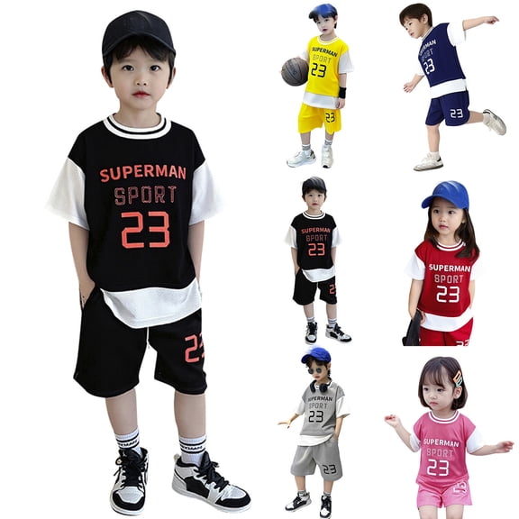 RTKFRFLM Kids 2-Piece Basketball Outfit, Short Sleeve -Layer and Shorts for Boys