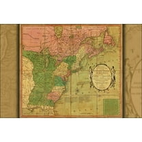24"x36" Gallery Poster, map of United States of America & Canada 1784