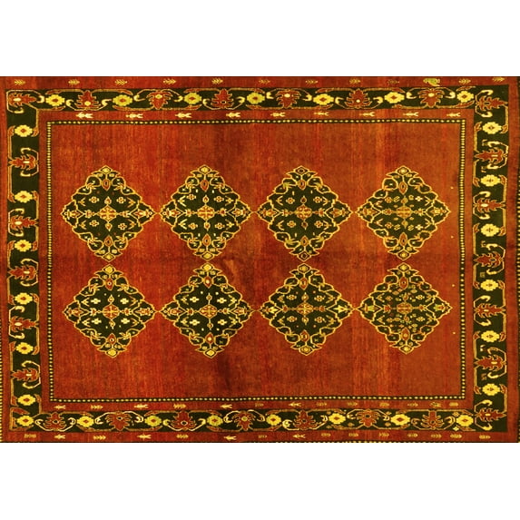 Ahgly Company Indoor Rectangle Abstract Yellow Contemporary Area Rugs, 6' x 9'