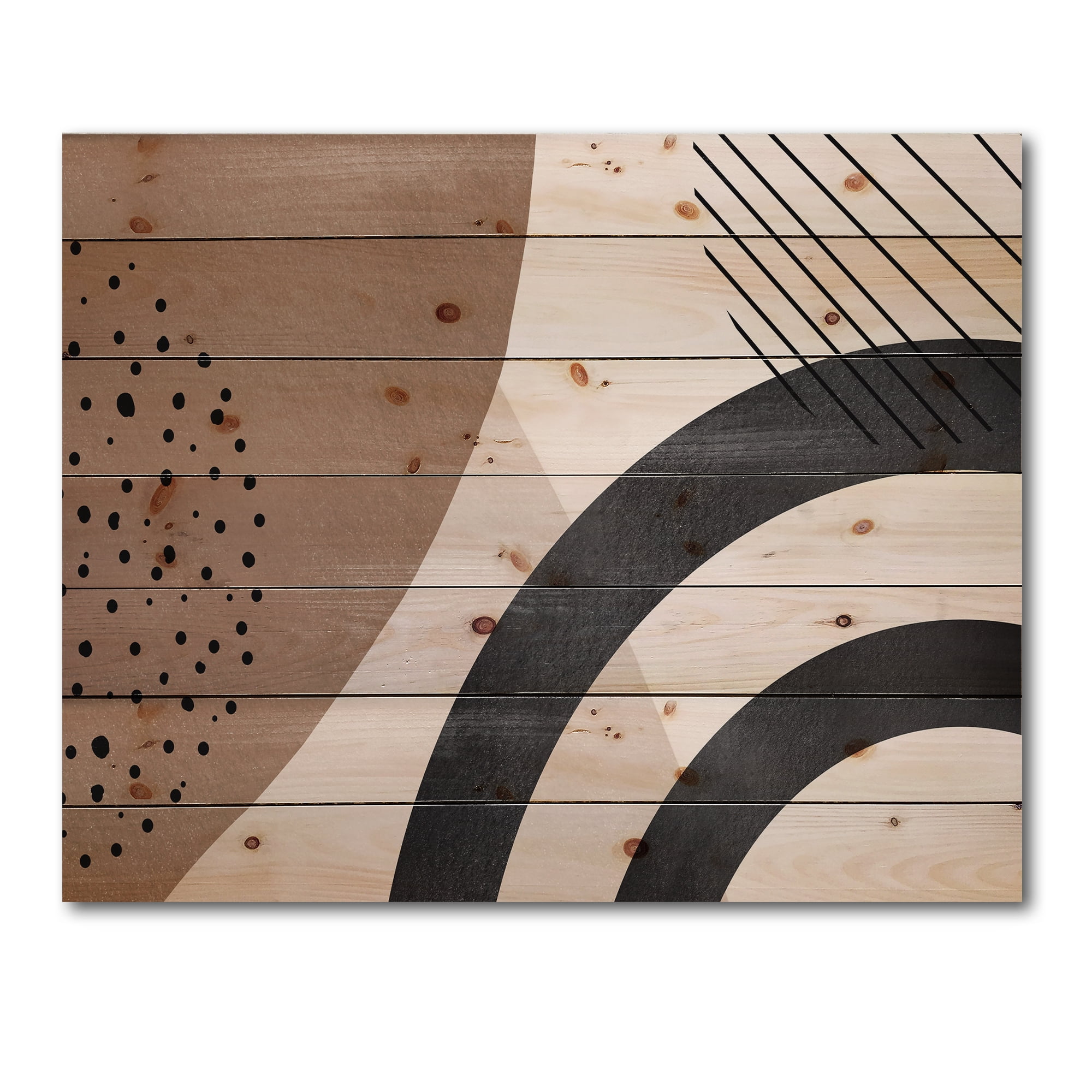 Designart 'Abstract Ivory Shapes and Shapes in Terracotta III' Modern Print on Natural Pine Wood