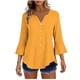 thumbnail image 2 of Craaazy Women's Relaxed Fit V Neck Blouse, Solid Color 3/4 Sleeve Flare Cuff Top, Loose Comfy Button Accent Casual Tee for Spring & Summer Gifts, 2 of 7