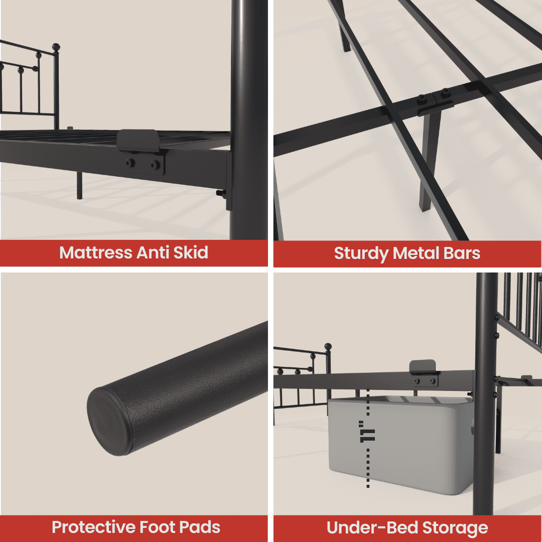 Golden Gate Beds Victorian Style Metal Platform Bed Frame with Antique Wrought Iron-Art Headboard and Footboard, Classic Cama Steel Mattress Foundation, No Box Spring Needed, King Size, Black Finish