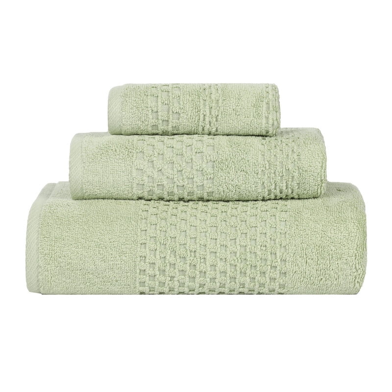 Superior Playa Zero Twist Cotton Solid Waffle Textured 3 Piece Towel Set, Green