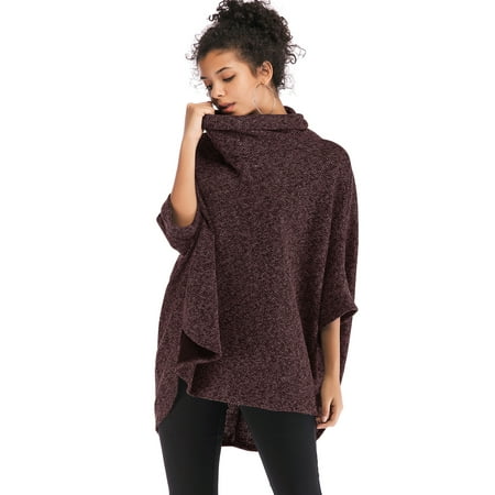 Women's Plus Size Turtleneck Irregular Cloak Bat Sleeve Sweatshirt Loose Fit Tops Blouse Tops