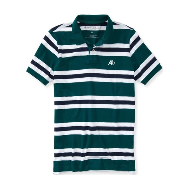 Aeropostale - Polo de rugby a rayas A87 para hombre, verde, pequeño Aeropostale polo, rugbi