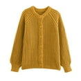 thumbnail image 5 of Casual Long Sleeve Crewneck Button Down Cardigan Sweater Knit Outwear, Yellow S, Size S-XL, 5 of 8