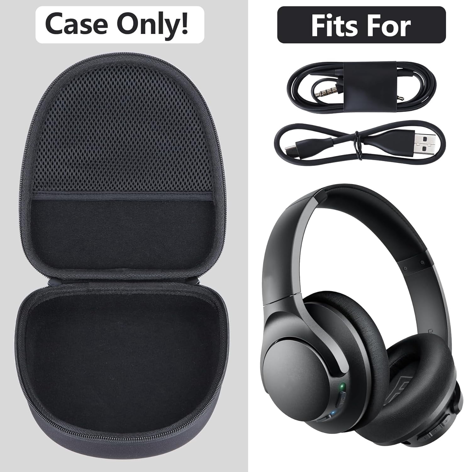 Hard Case Replacement for Anker Life Q20 Q30 Q35 Q40 Q45 Q20+ Q20i Hybrid Active Noise Cancelling Headphones (Black Case)