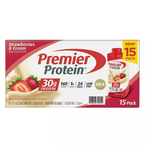 Premier Protein High Protein Shake, Strawberries & Cream, 11 Fl Oz (15 Pack)