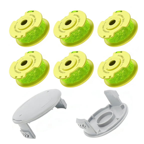 Weed Wacker Replacement .080 Twisted Trimmer Line, Compatible with 18V/24V/40V Cordless Ryobi Trimmers, 6 Spools   2 Caps