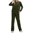 thumbnail image 3 of Kinrui Womens 2 Piece Outfits Fluffy Fleece Lounge Sets Fall Winter Warm Sweatshirt Wide Leg Sweatpants Tracksuits Matching Pants Set Army Green,L, 3 of 8
