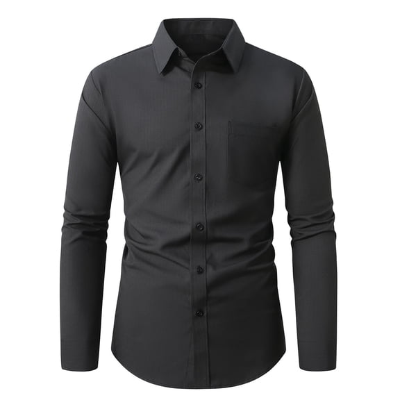 Riecok Mens Dress Shirts Long Sleeve Lapel Button down Pullover Solid Casual Tops Breathable Business Blouses with Pocket