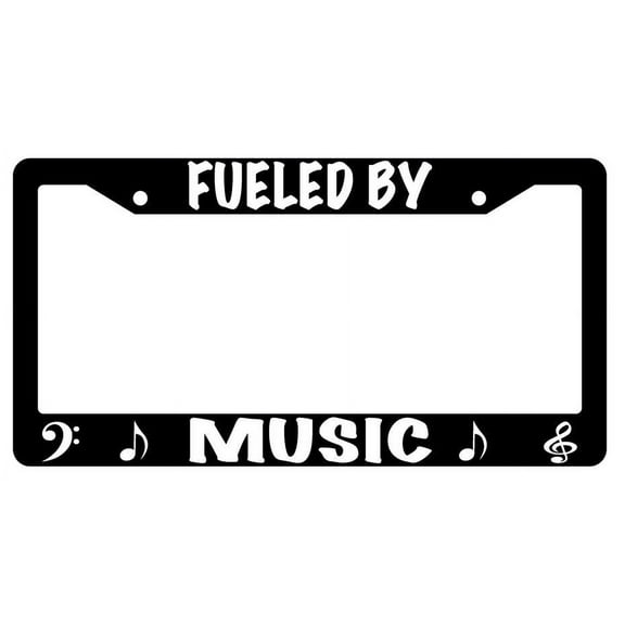 Fueled By Music (With Notes) Black Plastic Plastic License Plate Frame