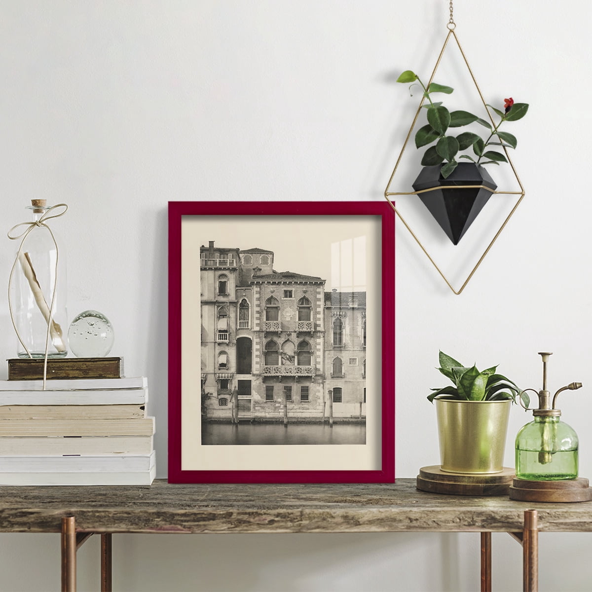 Vintage Views of Venice III - Framed Print w/glass - Cherry Red
