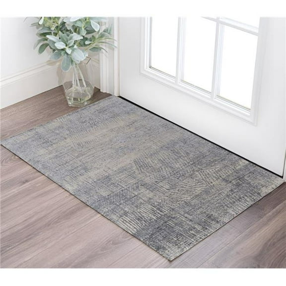 HomeRoots 566959 2 x 3 ft. Abstract Hand Woven Worn Faded Rectangle Area Rug, Gray, Ivory & Blue